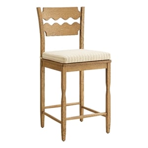 Jax Oak Wood Counter Stool Razor Back and Cushion inWeathered Oak Oatmeal Stripe