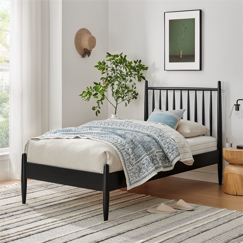Zane Twin Size Spindle Bed Frame in Black