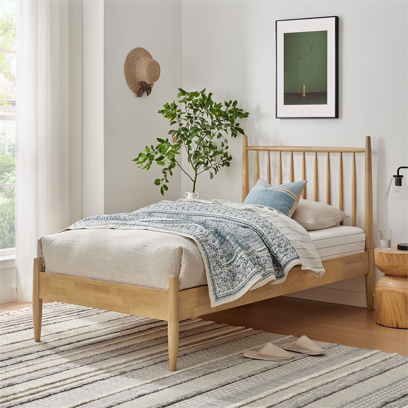 Zane Twin Size Spindle Bed Frame in Light Oak