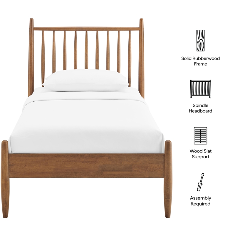 Zane Twin Size Spindle Bed Frame in Walnut