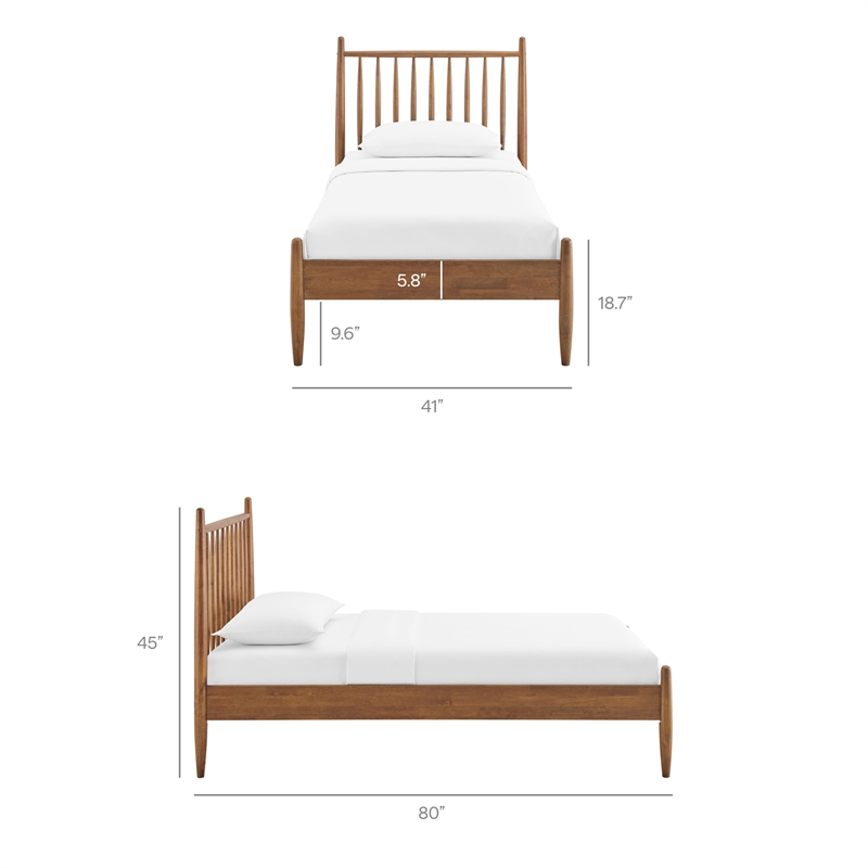 Zane Twin Size Spindle Bed Frame in Walnut