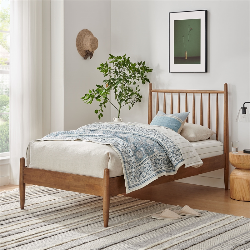 Zane Twin Size Spindle Bed Frame in Walnut