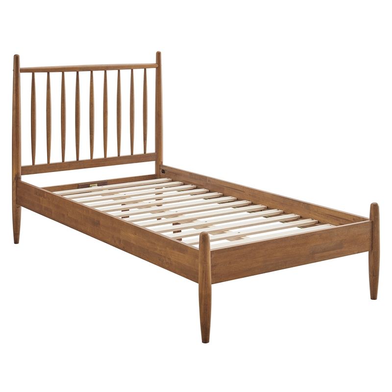 Zane Twin Size Spindle Bed Frame in Walnut
