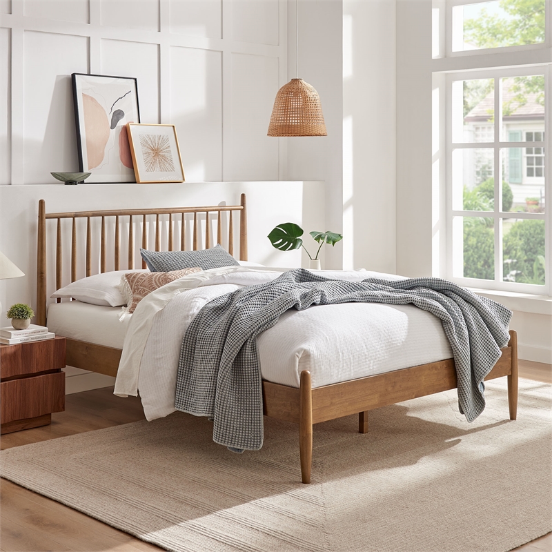 Zane Full Size Spindle Bed Frame in Walnut