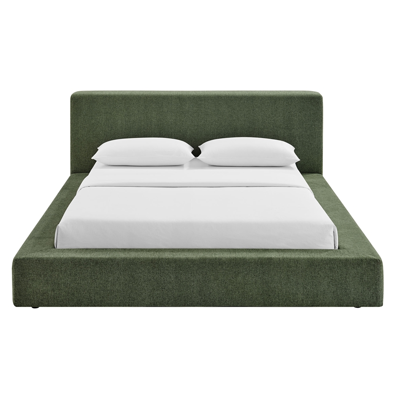 Luma Chenille Upholstered King Platform Bed Frame in Eucalyptus