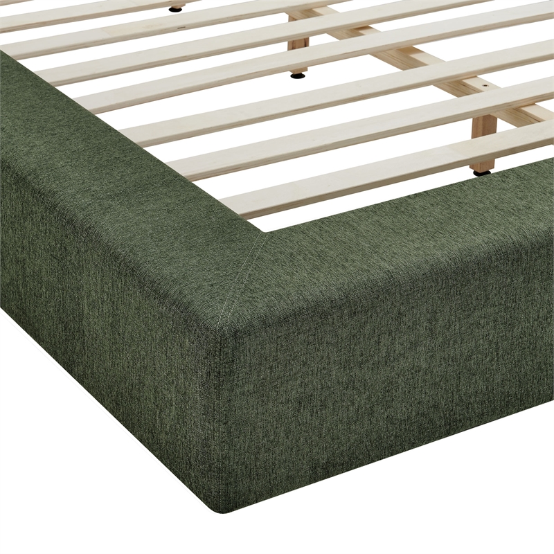 Luma Chenille Upholstered King Platform Bed Frame in Eucalyptus