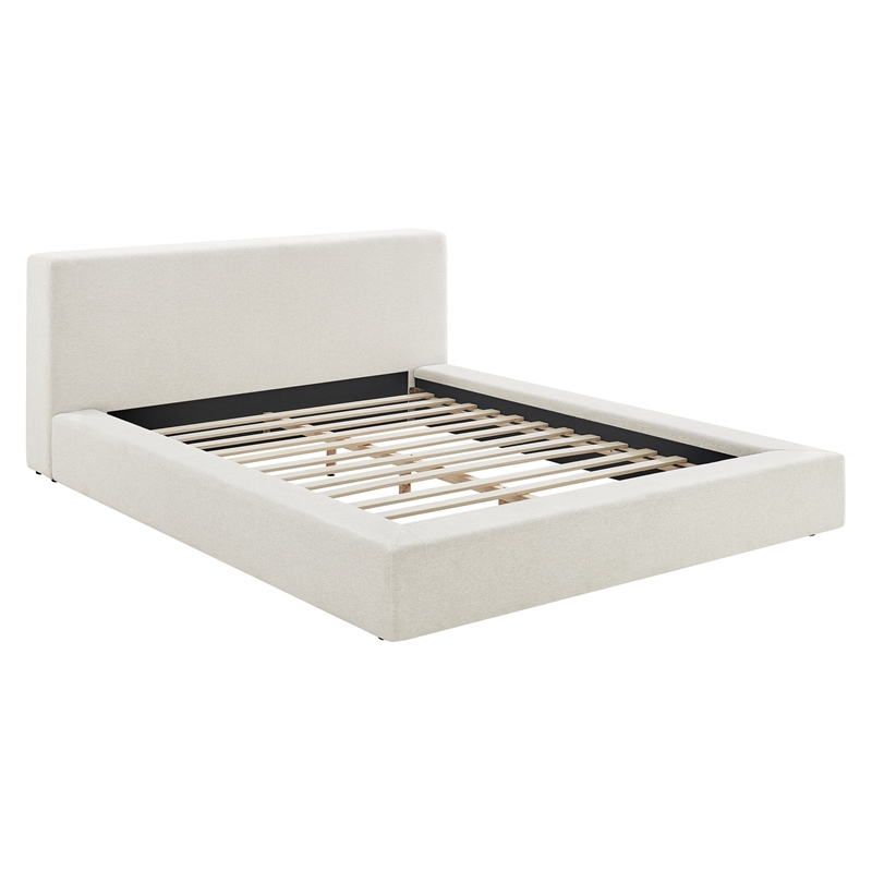 Luma Chenille Upholstered King Platform Bed Frame in Ivory Fabric