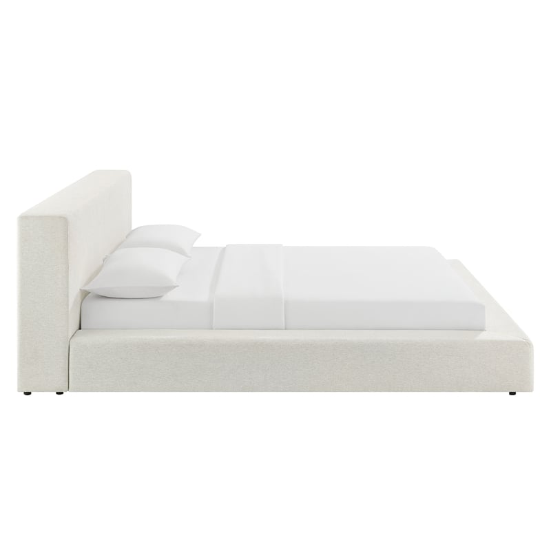 Luma Chenille Upholstered King Platform Bed Frame in Ivory Fabric
