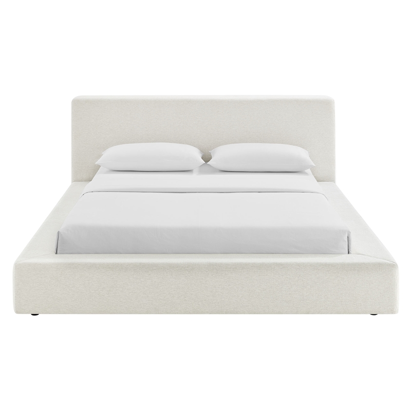 Luma Chenille Upholstered King Platform Bed Frame in Ivory Fabric