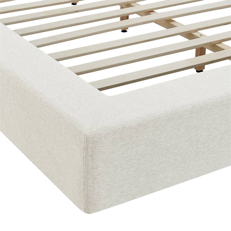 Luma Chenille Upholstered King Platform Bed Frame in Ivory Fabric