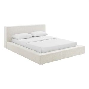 Luma Chenille Upholstered King Platform Bed Frame in Ivory Fabric