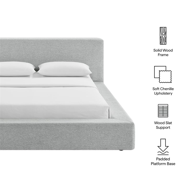 Luma Chenille Upholstered King Platform Bed Frame in Light Gray Fabric