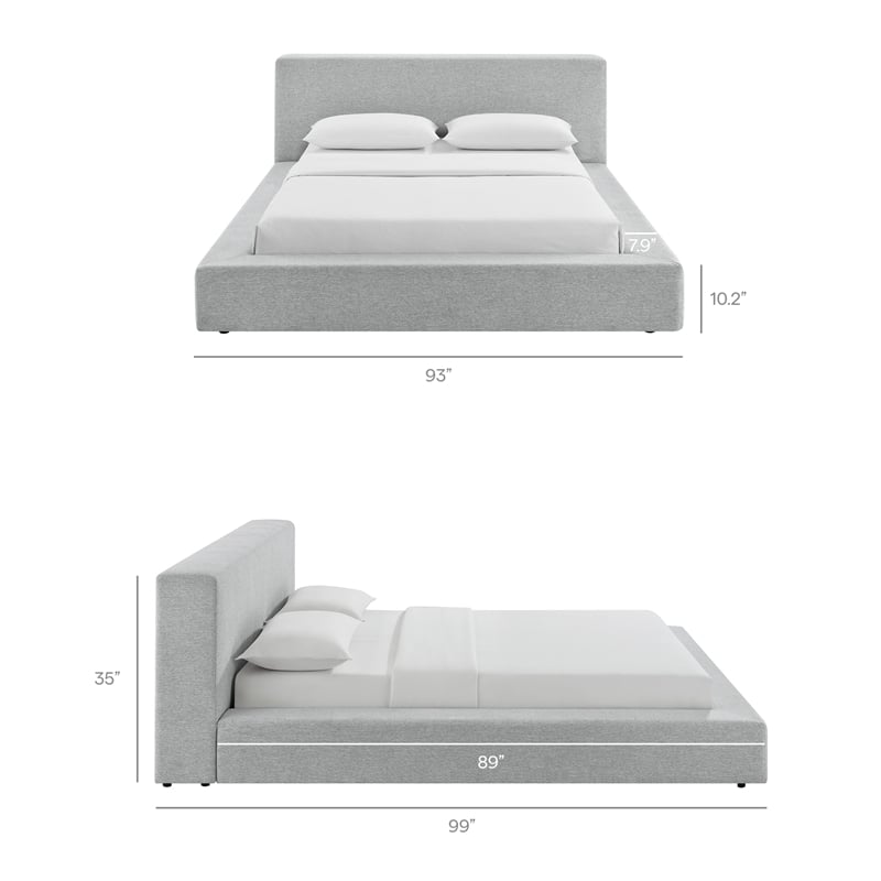 Luma Chenille Upholstered King Platform Bed Frame in Light Gray Fabric