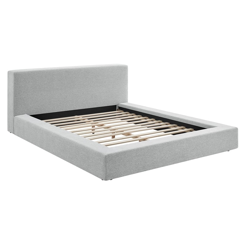 Luma Chenille Upholstered King Platform Bed Frame in Light Gray Fabric