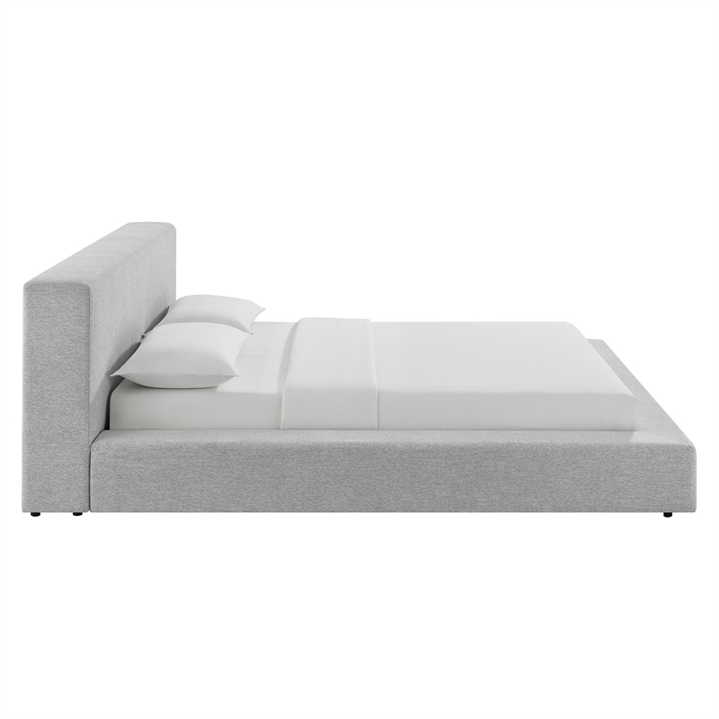 Luma Chenille Upholstered King Platform Bed Frame in Light Gray Fabric