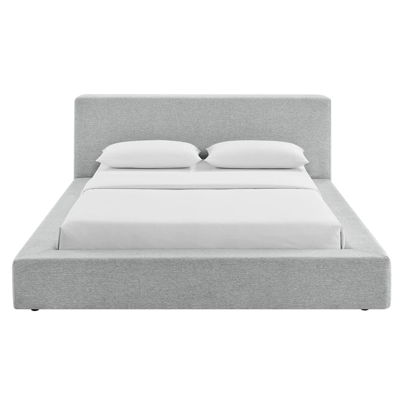 Luma Chenille Upholstered King Platform Bed Frame in Light Gray Fabric