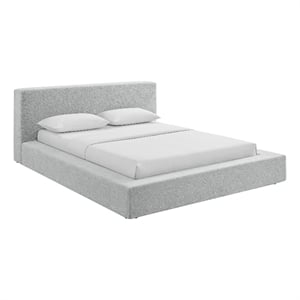 Luma Chenille Upholstered King Platform Bed Frame in Light Gray Fabric
