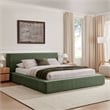 Luma Chenille Upholstered Queen Platform Bed Frame in Eucalyptus
