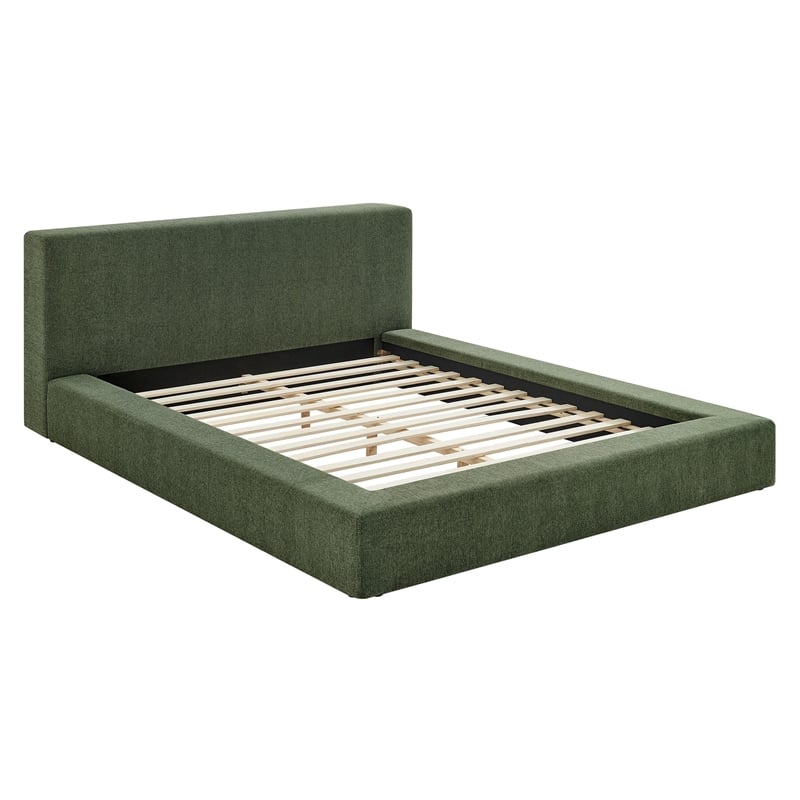 Luma Chenille Upholstered Queen Platform Bed Frame in Eucalyptus