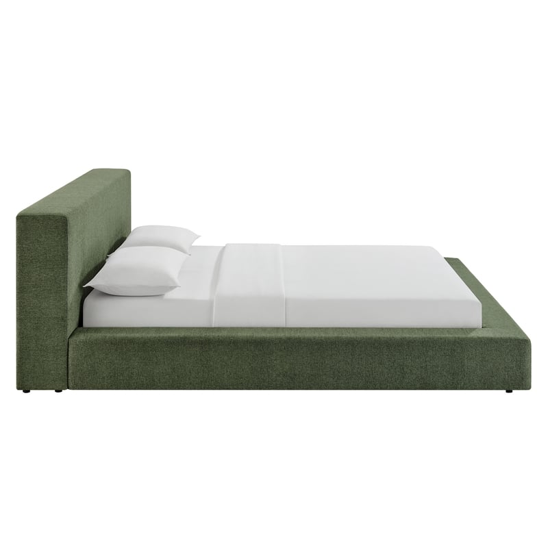Luma Chenille Upholstered Queen Platform Bed Frame in Eucalyptus