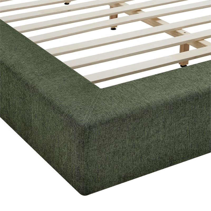 Luma Chenille Upholstered Queen Platform Bed Frame in Eucalyptus