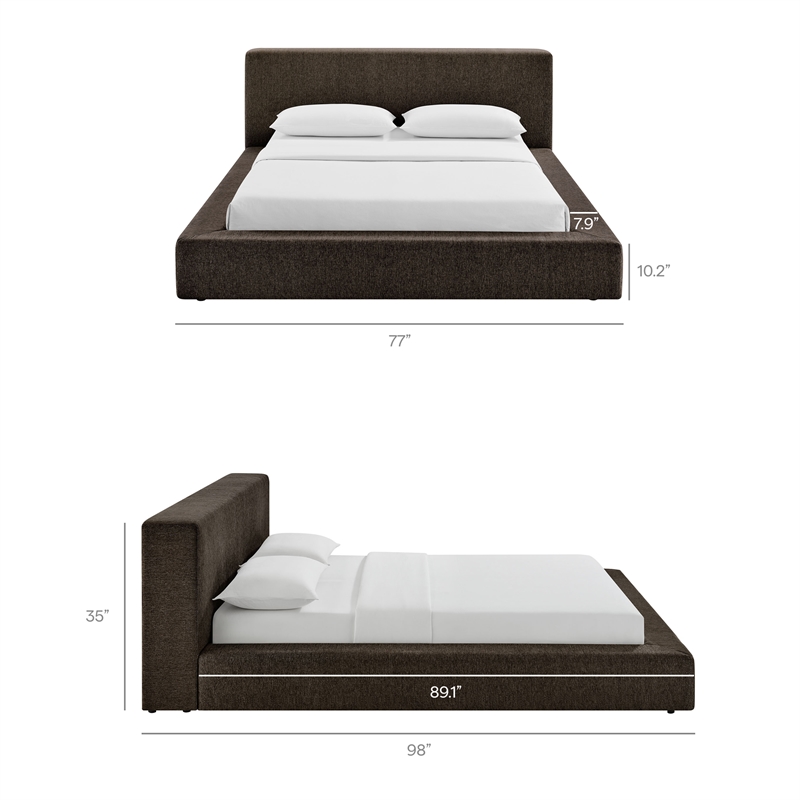 Luma Chenille Upholstered Queen Platform Bed Frame in Java