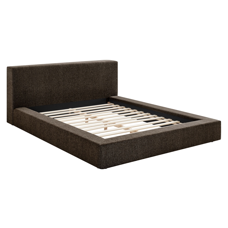 Luma Chenille Upholstered Queen Platform Bed Frame in Java