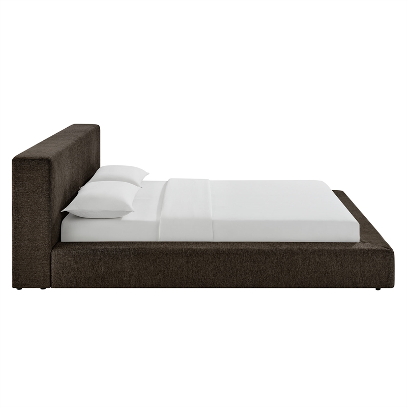 Luma Chenille Upholstered Queen Platform Bed Frame in Java