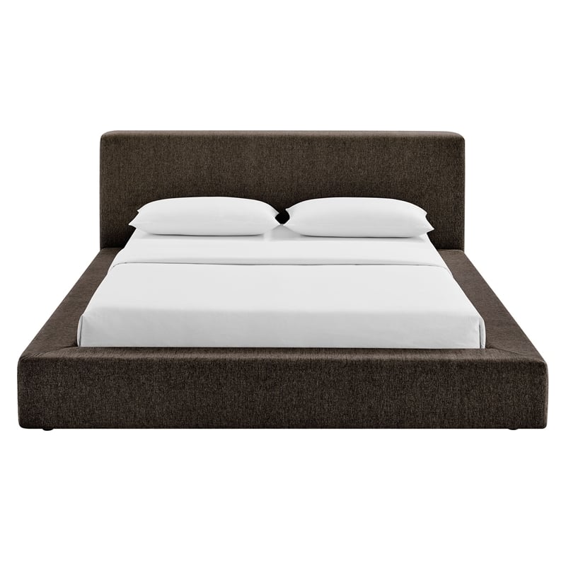 Luma Chenille Upholstered Queen Platform Bed Frame in Java