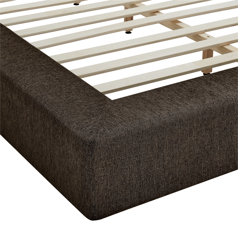 Luma Chenille Upholstered Queen Platform Bed Frame in Java