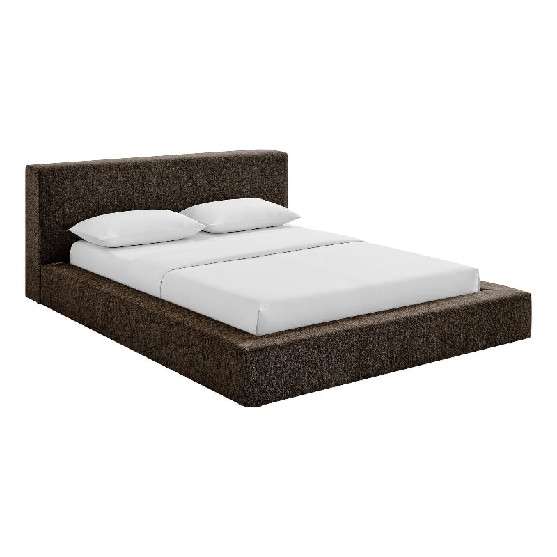 Luma Chenille Upholstered Queen Platform Bed Frame in Java