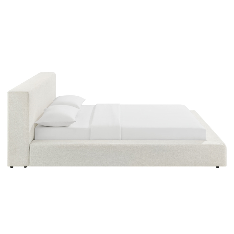 Luma Chenille Upholstered Queen Platform Bed Frame in Ivory Fabric