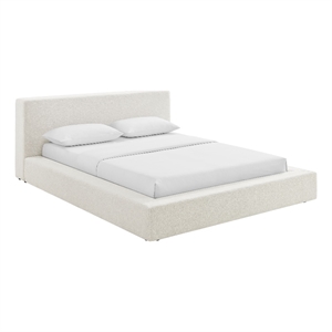 Luma Chenille Upholstered Queen Platform Bed Frame in Ivory Fabric