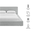Luma Chenille Upholstered Queen Platform Bed Frame in Light Gray Fabric