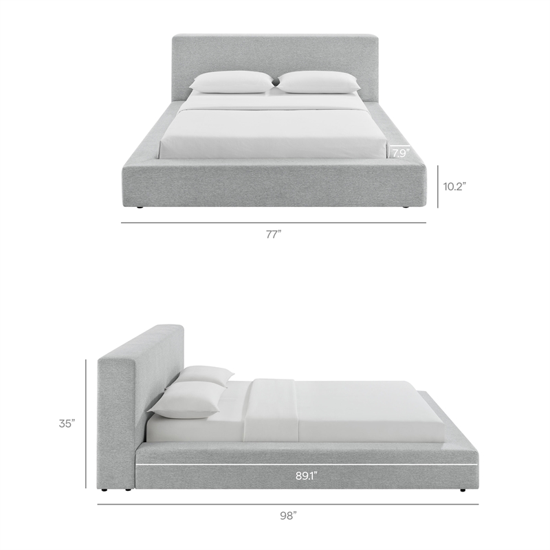 Luma Chenille Upholstered Queen Platform Bed Frame in Light Gray Fabric