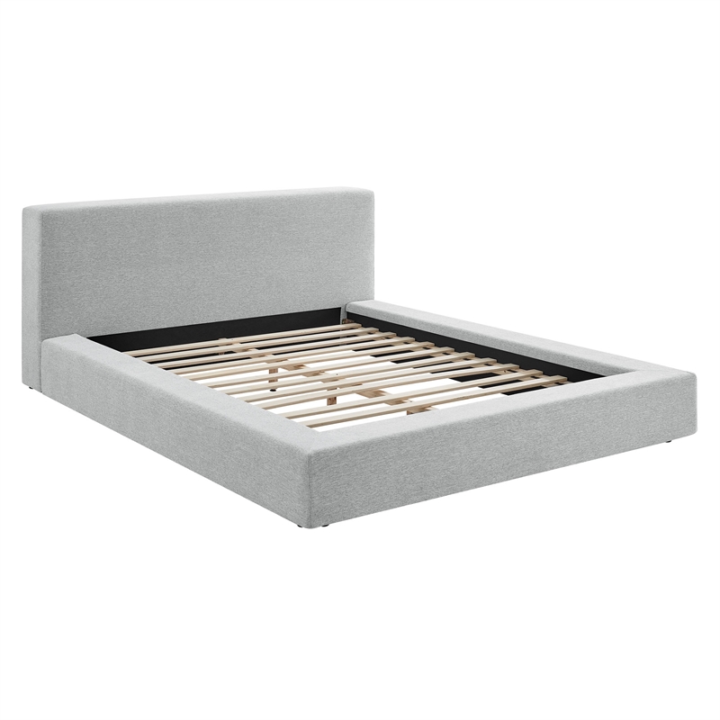 Luma Chenille Upholstered Queen Platform Bed Frame in Light Gray Fabric