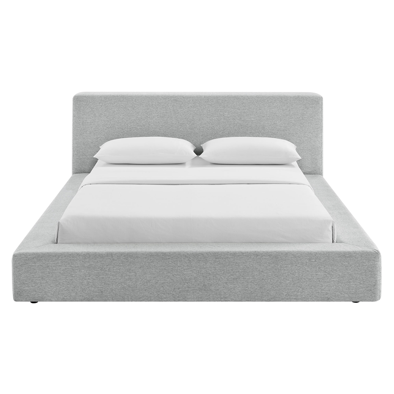 Luma Chenille Upholstered Queen Platform Bed Frame in Light Gray Fabric