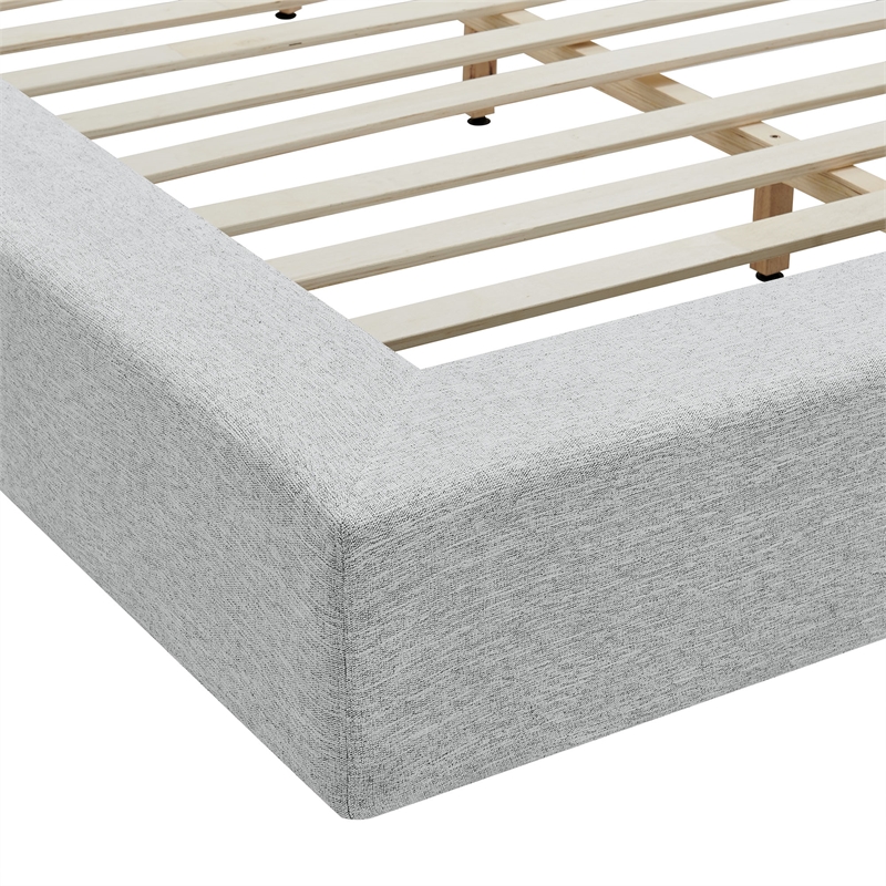 Luma Chenille Upholstered Queen Platform Bed Frame in Light Gray Fabric