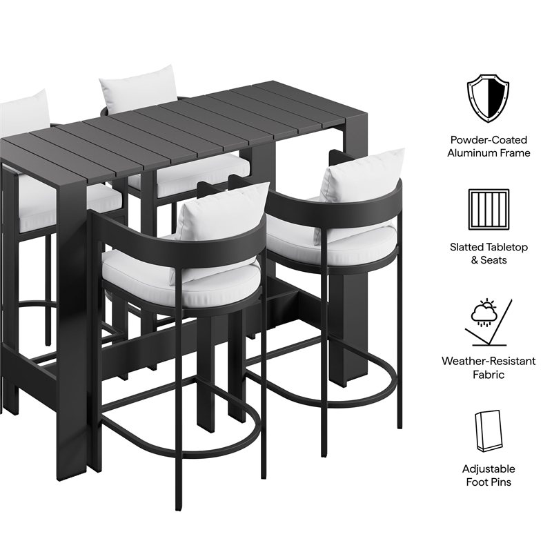 Modway Tahoe 5-Piece Outdoor Bar Table Set in White