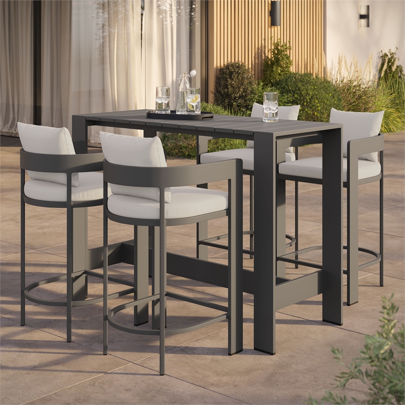 Modway Tahoe 5-Piece Outdoor Bar Table Set in White