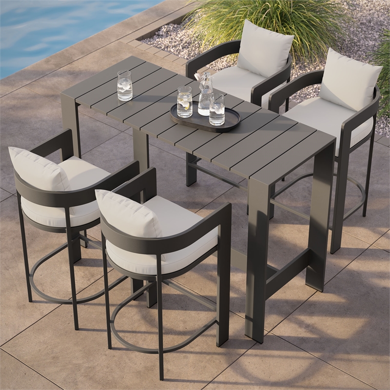 Modway Tahoe 5-Piece Outdoor Bar Table Set in White