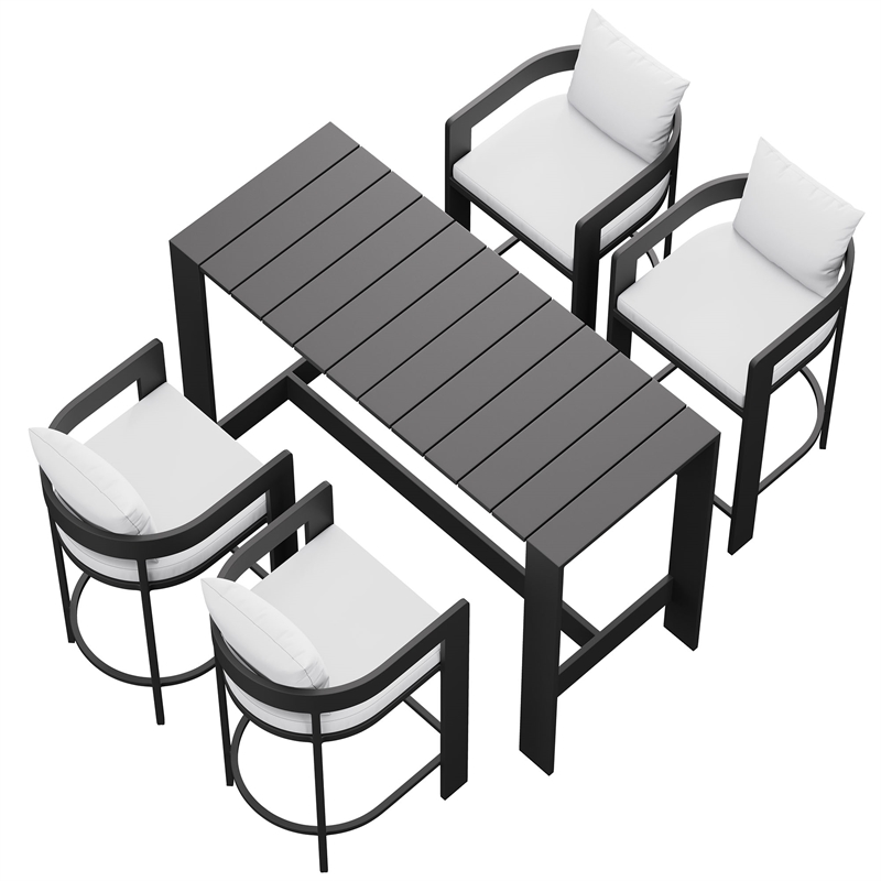 Modway Tahoe 5-Piece Outdoor Bar Table Set in White