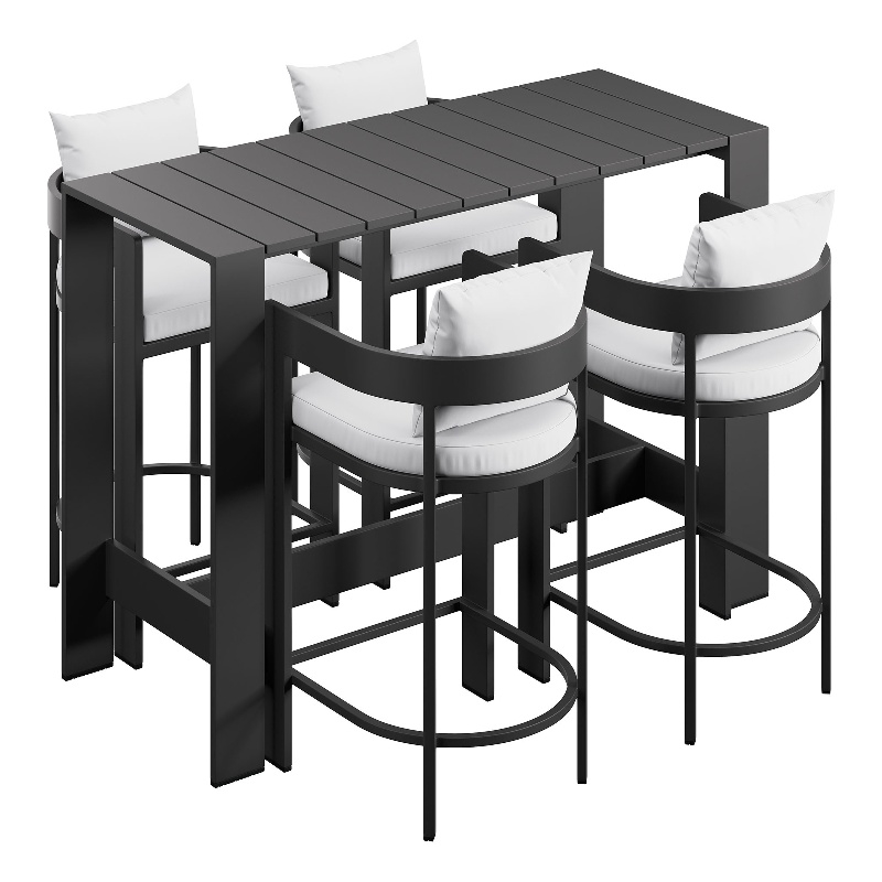 Modway Tahoe 5-Piece Outdoor Bar Table Set in White