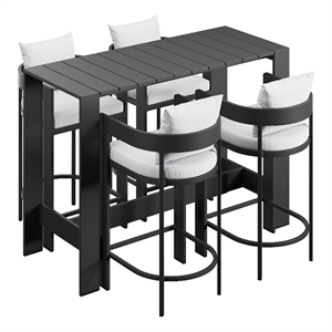 Modway Tahoe 5-Piece Outdoor Bar Table Set in White