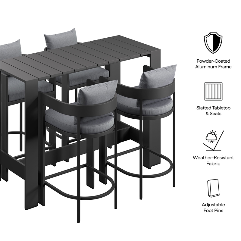 Modway Tahoe 5-Piece Outdoor Bar Table Set in Gray
