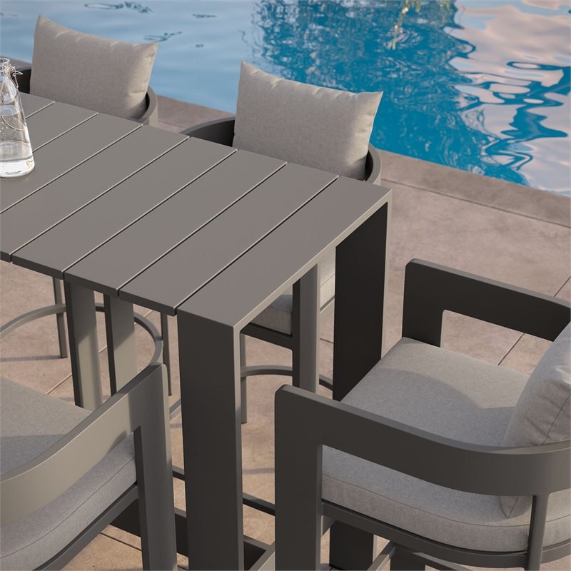 Modway Tahoe 5-Piece Outdoor Bar Table Set in Gray