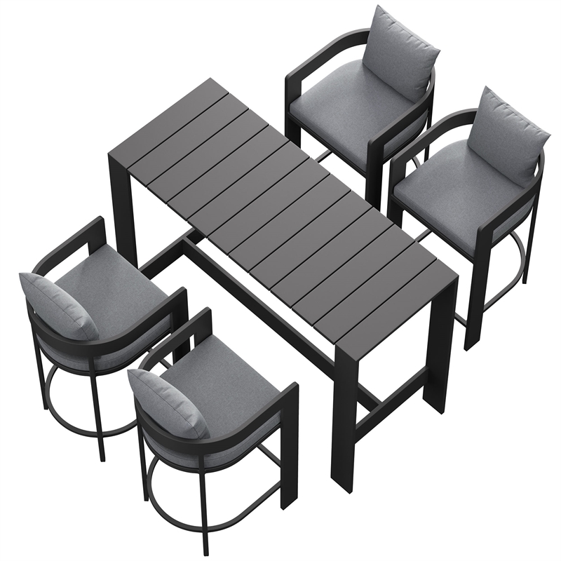 Modway Tahoe 5-Piece Outdoor Bar Table Set in Gray