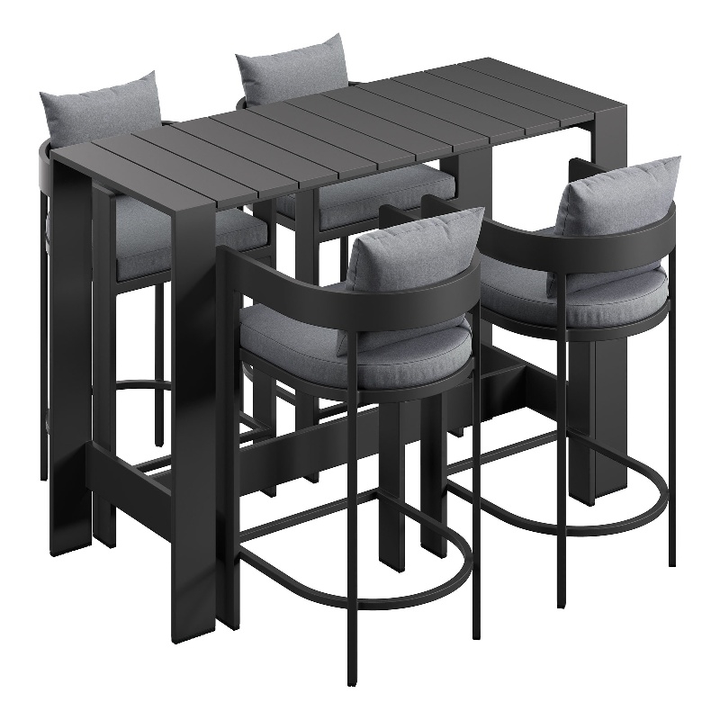 Modway Tahoe 5-Piece Outdoor Bar Table Set in Gray