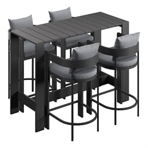 Modway Tahoe 5-Piece Outdoor Bar Table Set in Gray