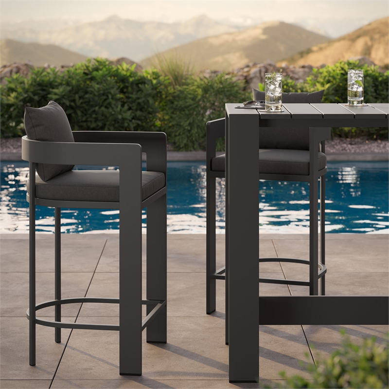 Modway Tahoe 3-Piece Outdoor Aluminum Bar Table Set in Charcoal